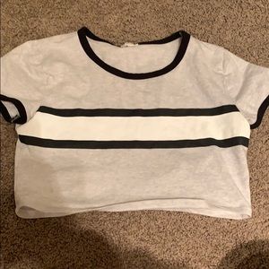 super cropped heather grey top w stripe